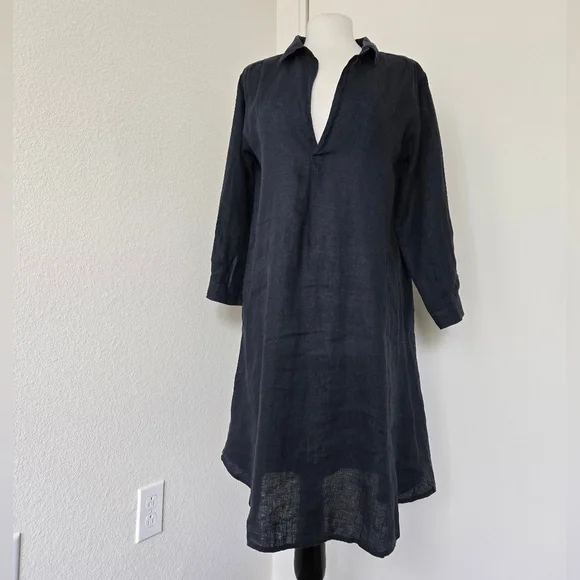 CP Shades Lara Black Midi Shirt Dress Lagenlook Boho Relaxed Size Medium - Picture 3 of 15